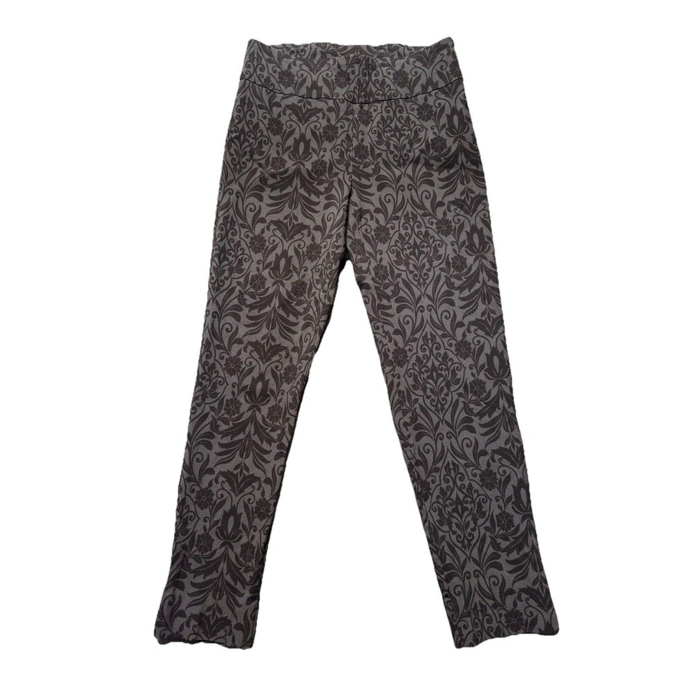 Zac Rachel Womens 6 Floral Leggings Gray Mid Rise Pull On Stretch EUC